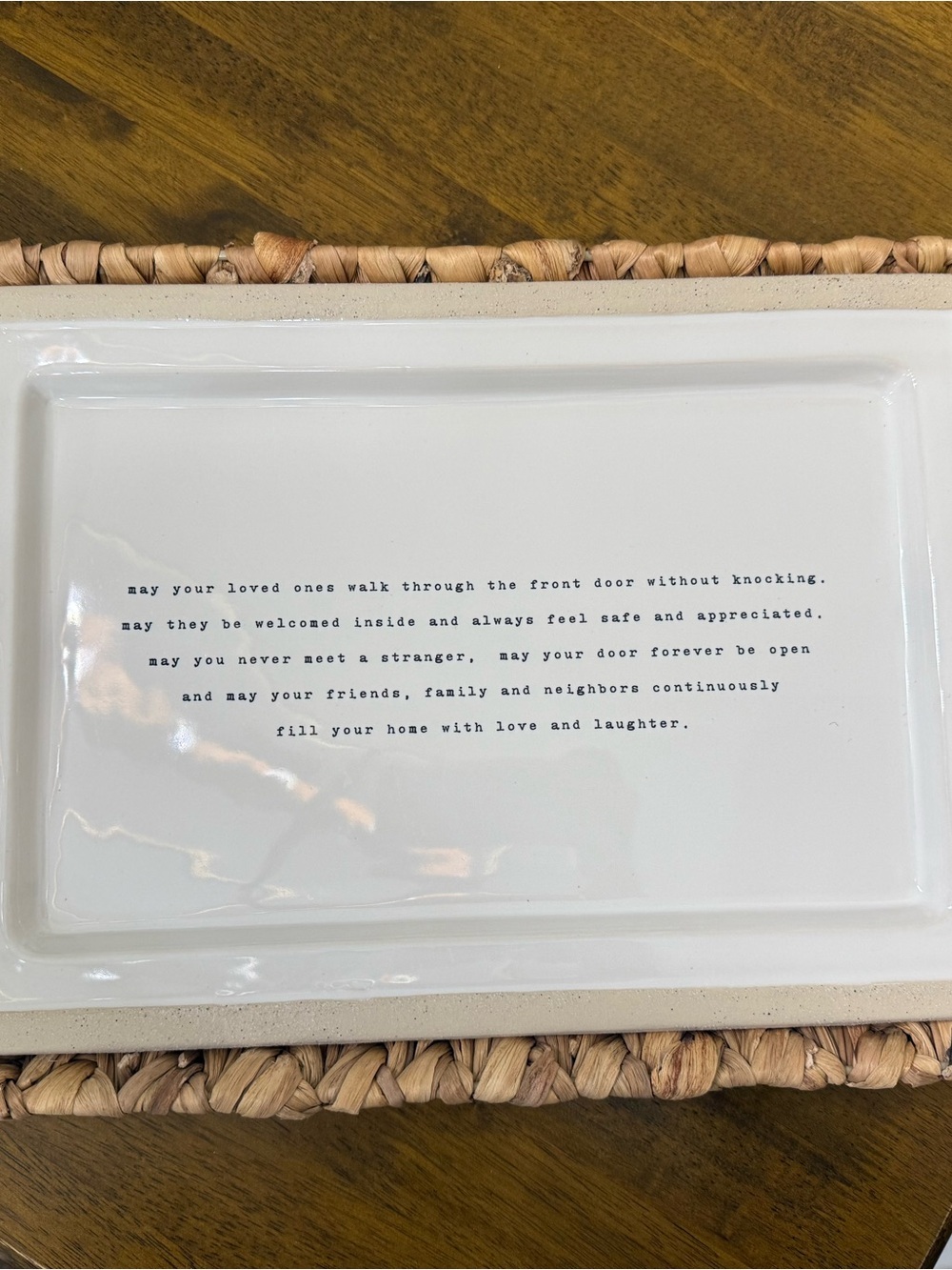 White Ceramic Serving Tray with Basket